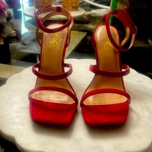 Red suede sandal heels